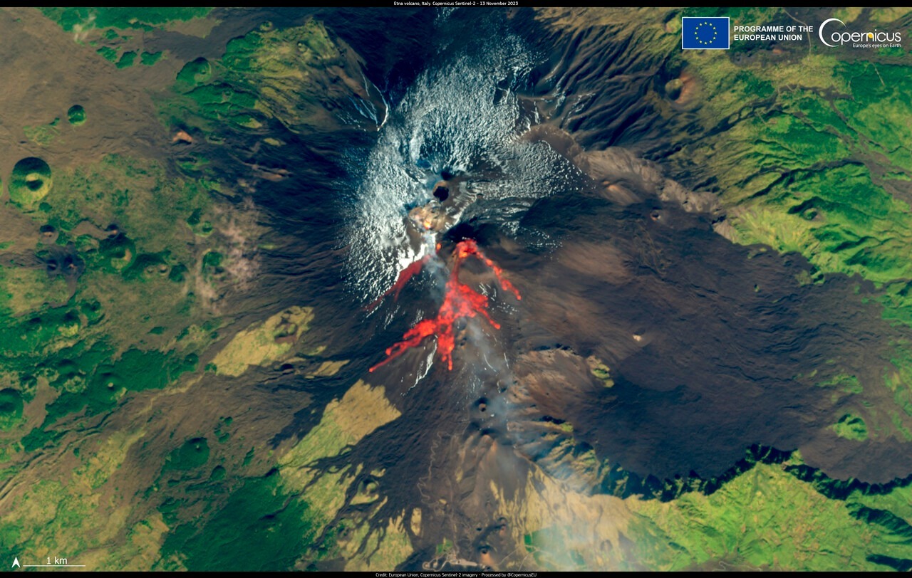 Ätna mit Satellitenfoto am 14.11.23 - Vulkane Net Newsblog