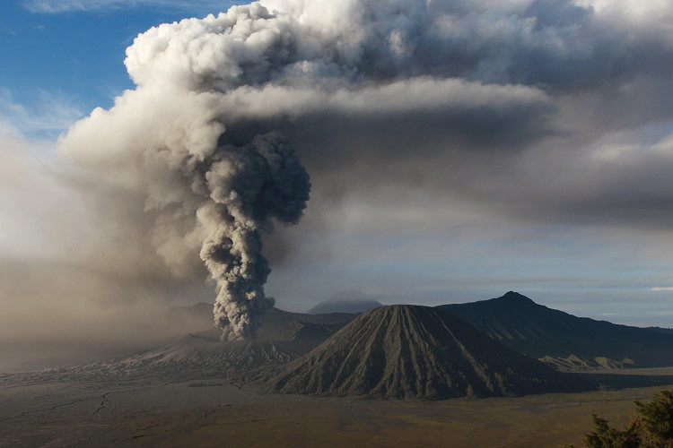 The Tengger-Caldera with erupting Bromo