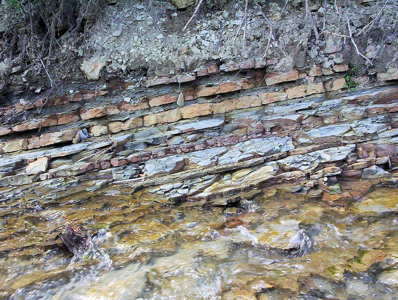 Wechsellagerung von Sandstein und Tonstein in Polen. © Meteor2017/ Wikipedia Lizenz der cc Steinfalte